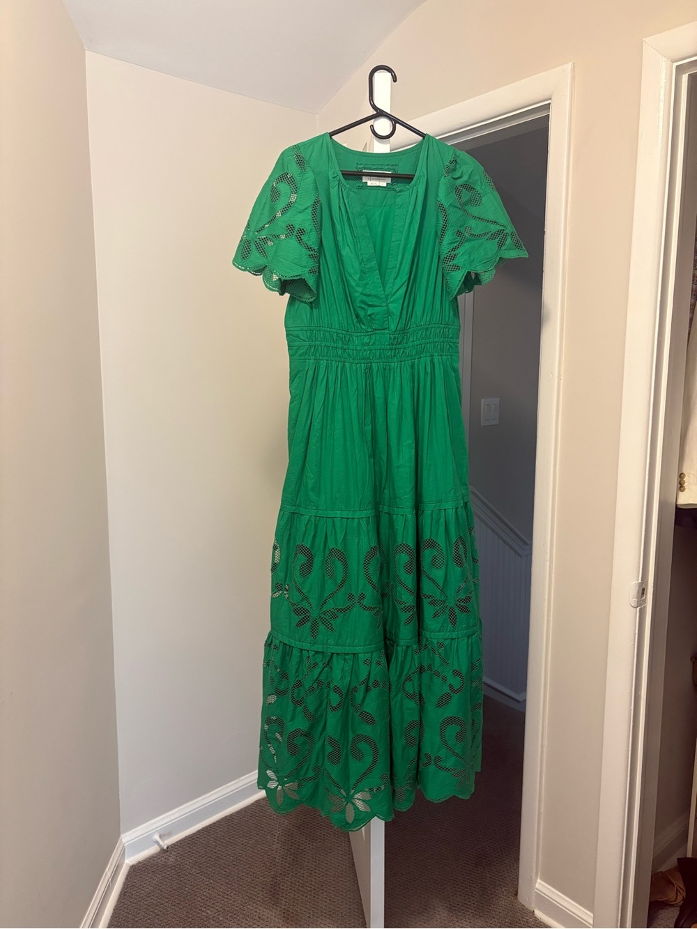 Anthropologie Emerald Green Eyelet Midi Dress